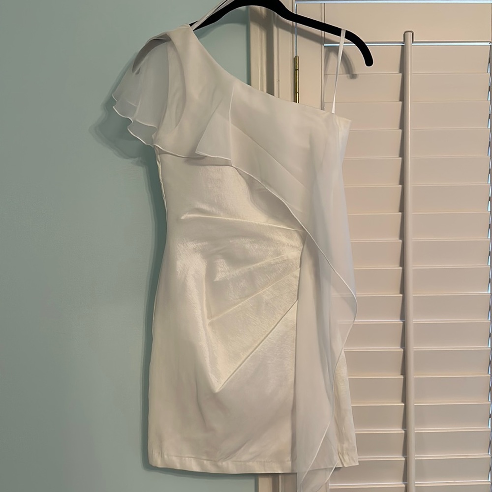 One shoulder ruched dress with delicate chiffon detailing